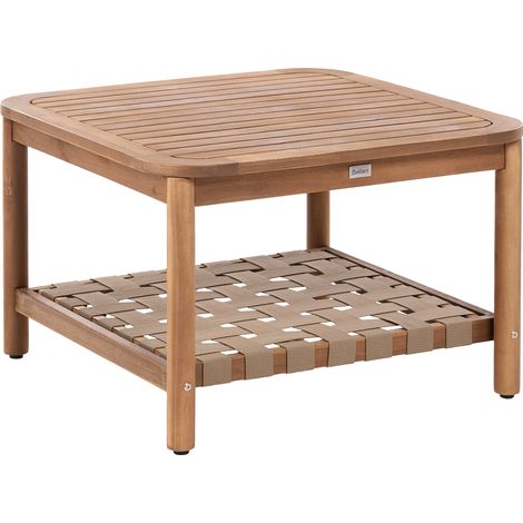 Mesa de centro de jardín de madera de acacia 70 x 70 cm con estante marrón Milzano (1/5)
