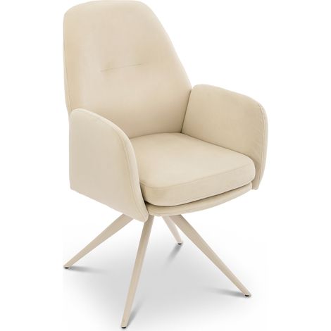 Bon Furni Chaise 360° Pivotante Velours Blanc crème Pieds Blancs, Lot de 1 (1/5)