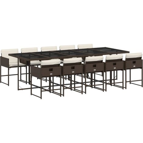 vidaXL Set da Pranzo da Giardino 11 pz con Cuscini Polyrattan Marrone