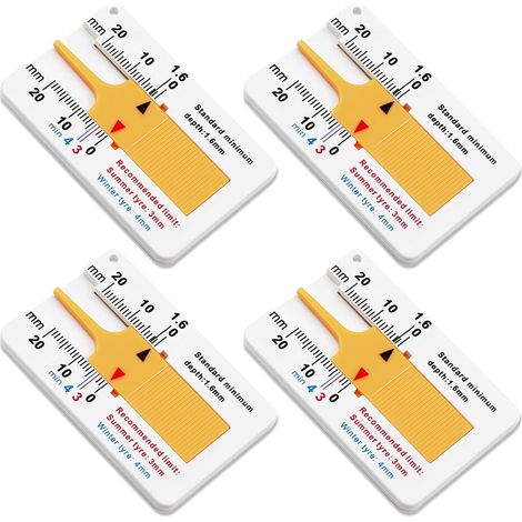 4-teiliges Profiltiefenmessgerät-Set, Messbereich 0-20 mm, verstellbares Messwerkzeug für Motorradreifen (Orange)