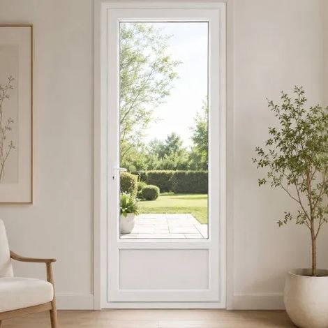 Porte fenêtre PVC blanc 1 vantail hors tout H 208 x L 86 cm ouverture française pour pose en neuf - tirant droit (1/5)