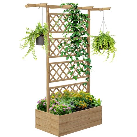 Jardinière avec treillis, jardinière carrée en bois avec treillis arrière pour plantes grimpantes et toit