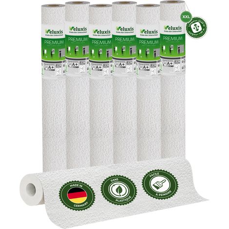 Veluxis® Papier peint intissé haut de gamme 25,00 m x 1,06 m (texture plâtre fin, lot de 6) – intissé de rénovation de haute qualité pour murs lisses – Fabriqué en Allemagne