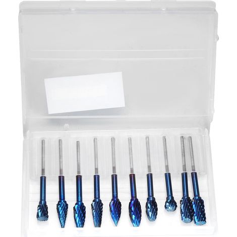 Ortviai Fraise rotative carbure de tungstène 3 x 6 mm, revêtement bleu anti-usure, lot de 10 pièces pour métaux et bois (1/5)