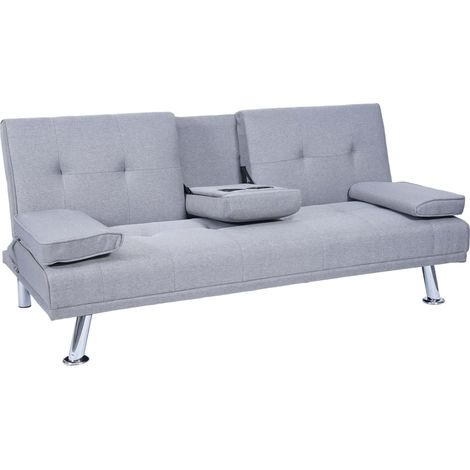 Sofá convertible de 3 plazas con portavasos abatibles respaldo regulable 166 x 97 cm tela gris claro 040010965 (1/5)