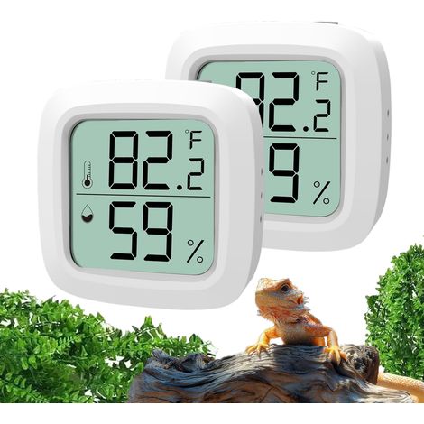 Lot de 2 thermomètres et hygromètres numériques pour reptiles avec écran LCD (température et humidité) pour dragons barbus et terrariums, Blanc (1/4)
