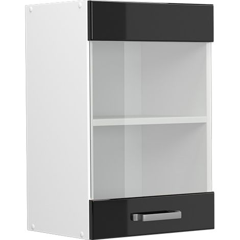 Hängeschrank R-Line, Schwarz Hochglanz, 40 cm mit Glastür, Vicco