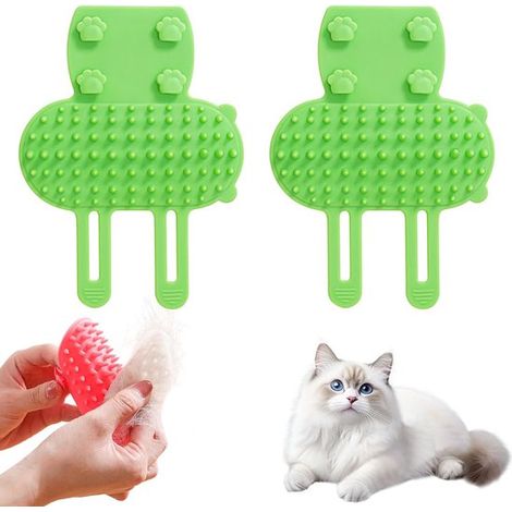 Cepillo para mascotas de 2 piezas, cepillo para gatos, cepillo de aseo para gatos, limpiar, peinar y rascar a las mascotas, verde (1/5)
