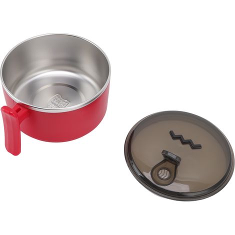 Isolierte Schüssel aus Edelstahl 304 mit Deckel und Ständer, doppelwandig, wärmeisolierend, ideal zum Kochen (rot). (1/5)