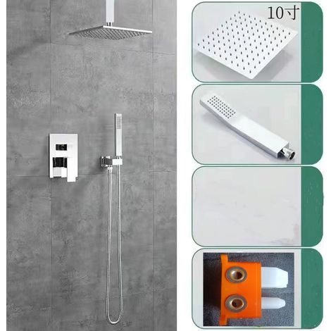 Cross-border all-copper concealed hot and cold shower head embedded in the wall with pre-embedded box, hotel shower head set - electroplated ceiling-mounted two-speed 10-inch overhead shower.