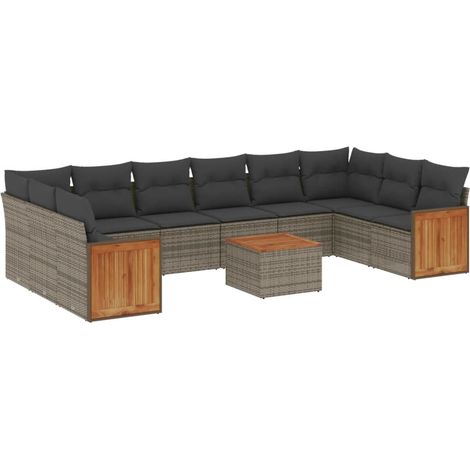 Maison Exclusive - Salon de jardin 11 pcs avec coussins gris résine tressée (1/3)