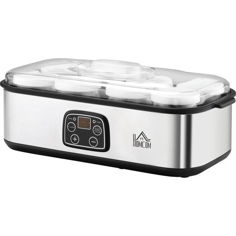 Yaourtière avec 8 pots en verre de 180ml, machine à yaourt électrique en acier inoxydable avec minuterie, thermostat réglable et affichage numérique pour des desserts maison sains (1/5)