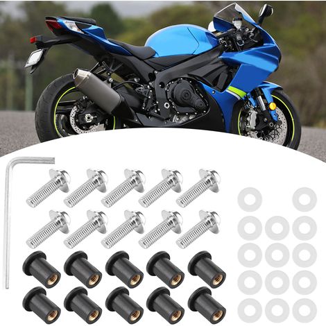 Kit de montage universel pour pare-brise de moto (10 boulons, écrous et rondelles) - Argenté (1/5)