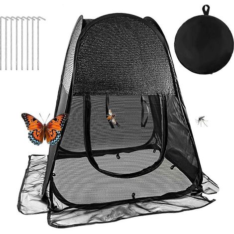 Filet de protection plantes 71x71x81 cm fermeture éclair pliable respirant 8 piquets fixation semis fleurs arbres fruitiers arbustes surélevés noir (1/5)