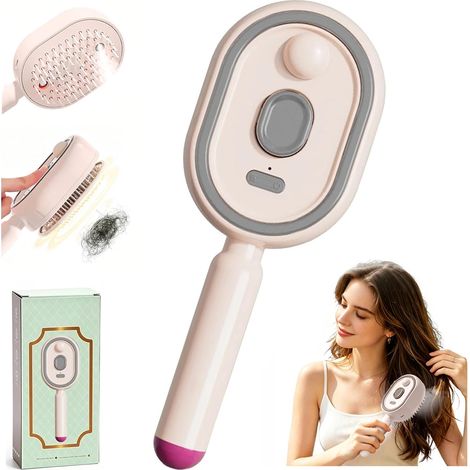 Brosse Vapeur Cheveux,Peigne Élec Air Spray Nano Lumière Rouge Brosse Brumisatrice Lissante pour Ccheveux Bouclés, Secs, Epais, Ondulés, Femmes, Filles, Voyages (1/5)
