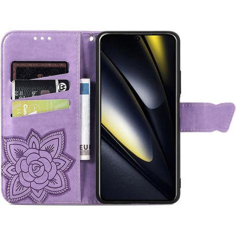 Funda tipo libro para Xiaomi Poco F6, Mariposa, morado (1/4)
