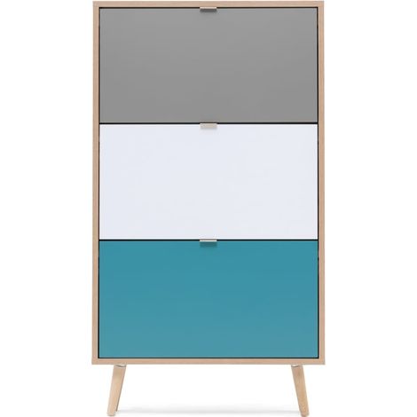 CUBA Mobile porta scarpe 18 paia - Decorazione in rovere Sonoma e grigio chiaro - L 70 x P 24 x H 127 cm (1/5)