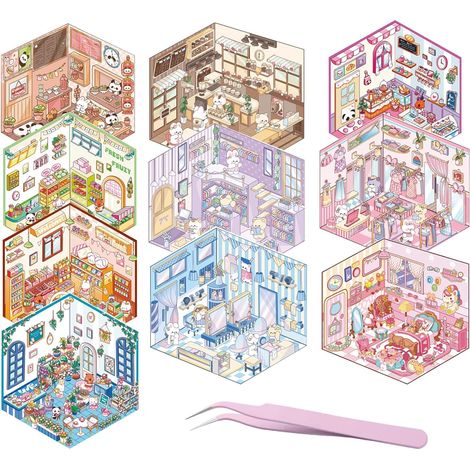 10 Pièces Autocollants de Scène, 3D House Stickers avec 1 Pincette (1/5)
