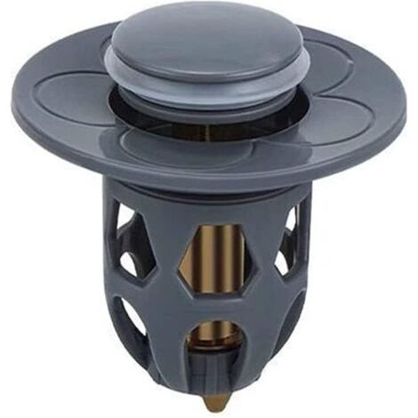 QORVA-(Gris) Bouchon universel de fuite de tête d'eau de lavabo, bouchon de vidange d'évier en acier inoxydable filtre de vidange de rebond de lavabo, convertisseur de type poussoir de noyau de rebond