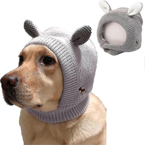 Bonnet tricoté pour chien Hmwy-pet avec oreilles de lapin, couvre-tête chaud d'hiver pour chiot, gris (1/3)