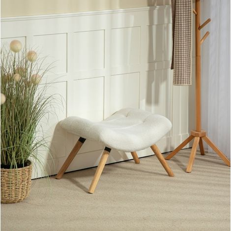 Puf 67x45x38 cm crema con reposapiés, tapizado de poliéster, patas de haya MEUBLIV (1/5)