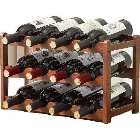 Cave à vin, design à 3 niveaux, capacité de 12 bouteilles, Étagère à vin (1/2)