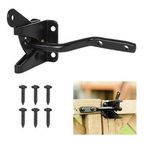 Cerradura automática para puerta - Cerrojo metálico - Pestillo de acero por gravedad - Valla de jardín - Color negro - Tornillos de fijación incluidos (1/4)