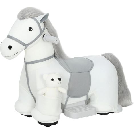 Cheval à bascule électrique avec musique, batterie 6 V, toucher doux, roues silencieuses en PU, marche avant, blanc