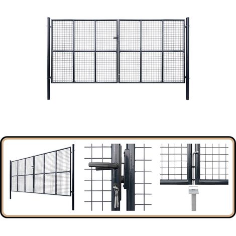 Mesh-Gartentor Verzinkter Stahl 400 x 200 cm Grau - Gartentor - Zaun - Metalltor - Stahltür - Einfahrtstor
