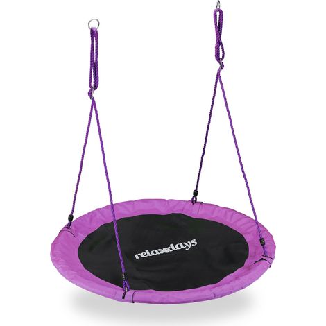 Relaxdays Altalena a nido Ø 110 cm, da esterno per bambini e adulti, portata 100 kg, rotonda, viola