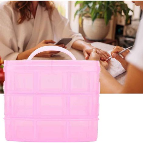 Boîte de Rangement Modulable 3 Niveaux pour Accessoires de Manucure et Création de Bijoux - Rose (1/5)