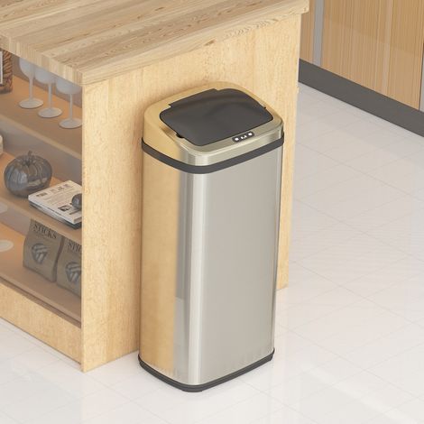 Hobag – Poubelle automatique 40 L en acier inoxydable – Ouverture sans contact avec capteur – Bague anti-glisse pour stabilité – Compatible sacs standards