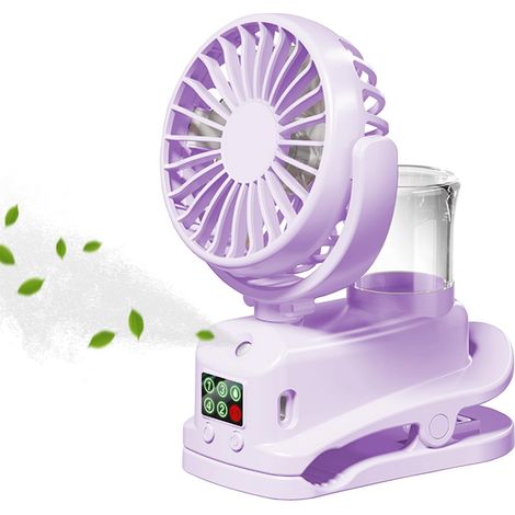 Mini ventilador portátil con clip, recargable por USB, 4 velocidades ajustables, ideal para el hogar, el cochecito de bebé, la oficina o exteriores, color morado.