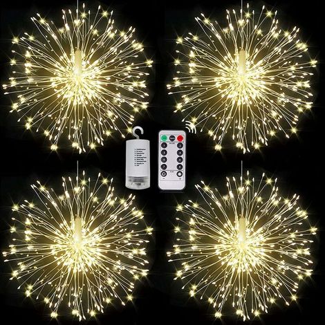 Decorative Fireworks Lights LED Explosion Fireworks Light, Christmas 120 LED Lights 8 Modes Remote Control Battery Box Copper Wire String IP66 Waterproof Gold (4Pack) (1/5)