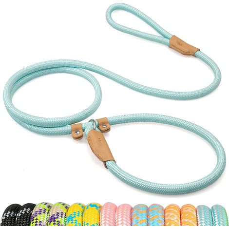 Laisses pour chiens résistantes de 1,5 m, robustes, en corde coulissante, pour chiens de grande et moyenne taille, laisses d'entraînement anti-traction avec fils réfléchissants (bleues) (1/3)