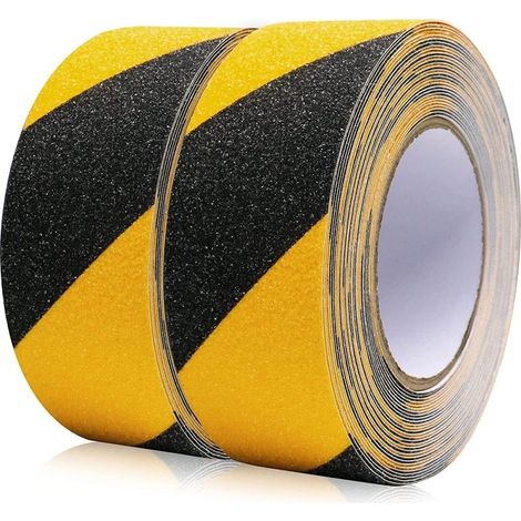 Bandes antidérapantes, 2 rouleaux de 50 mm x 10 m, noir-jaune, ruban adhésif antidérapant grip tape pour escaliers antidérapants intérieurs et extérieurs (1/5)
