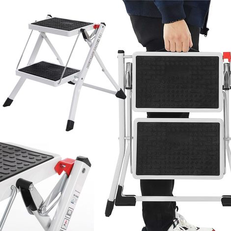 Leiter 2-Stufen-Klappleiter für Haus, Garage, Stahlplattform, 150 kg (1/5)