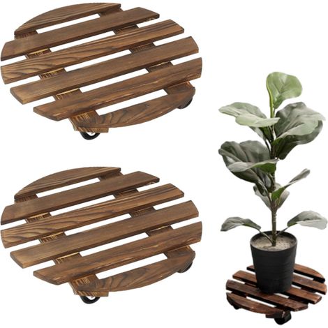 2 Pcs Support À Plantes en Bois avec roulettes Support À Plantes Roulant Robuste 25cm Porte Plante Convient pour Le Transport De Pots De Fleurs (1/5)