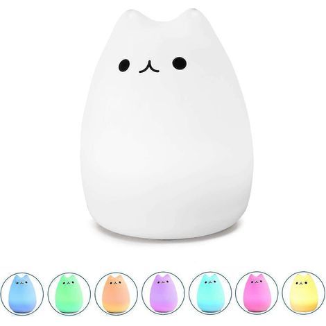 Lampe de nuit LED portable en silicone, mignonne et portable, rechargeable par USB, pour enfants, avec lumière blanche chaude et 7 modes de respiration colorés.