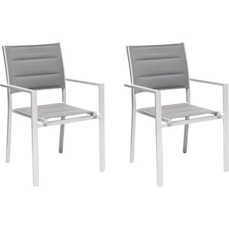 GLOUPIE Set 2 Poltrone Da Esterno Alamos In Alluminio Verniciato Bianco, Impilabile, L 57 x P 58 x H 86 Cm, Seduta In Textilene (1/5)