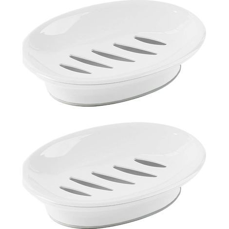 Paquete de 2 jaboneras con soporte de jabón con drenaje, fácil de limpiar, ahorra jabón, evita que se seque, bandeja para jabón apelmazado para ducha, baño, cocina (blanco) (1/5)