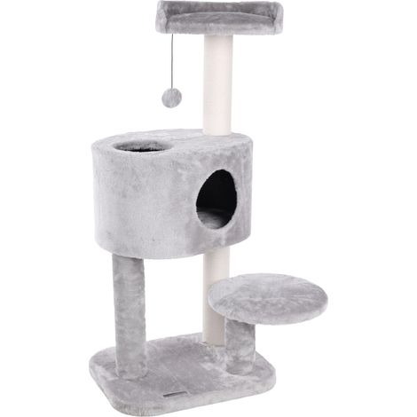 Arbre à Chat Gris – 65x62,5x109cm – avec Rampe, Niche et Poteaux Sisal Arbre à Chat Spacieux et Douillet pour Chats d’Intérieur
