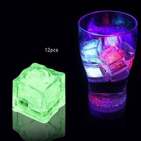 12 Stück bunte LED-Eiswürfel mit Flüssigkeitssensor, beleuchtet, für Hochzeitsfeiern, dekorative Eiswürfel (Grün) (1/5)