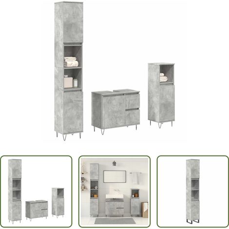 vidaXL Rangement salle de bain -  Ensemble de meubles de salle de bain 3 pcs gris béton (1/5)