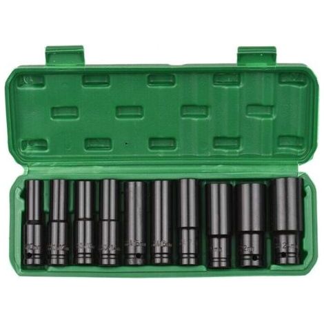 Jeu de 10 douilles à chocs hexagonales à entraînement 1/2", douilles profondes métriques, 10-24 mm avec étui de rangement (1/5)