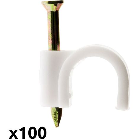 Zenitech – Lot de 100 crochets de fixation Ø10mm – Plastique blanc – Inclus clou spécial béton – Pour câbles et gaines