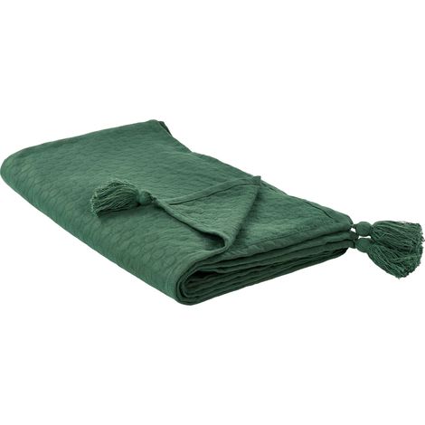 Couvre-lit avec Pompons Décoratifs 150 x 200 cm en Coton Vert Lindula
