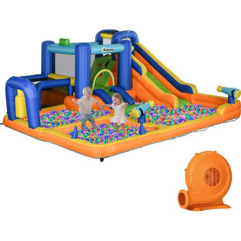 Château gonflable pour enfants avec piscine de toboggans, gonfleur de mur d’escalade et sac de transport 430 x 420 x 200 cm, multicolores
