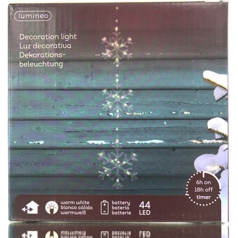 Lumineo Batterie Micro-LED 3 Schneeflocken Transparent 0,62 Meter 44 Lichter - warmweiß (1/2)