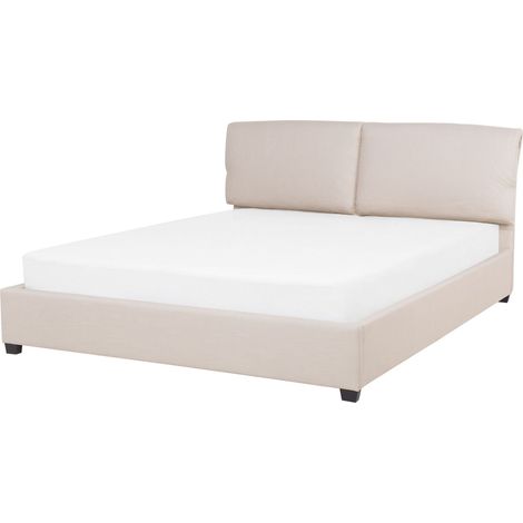 Letto Imbottito Beige Effetto Lino a Doghe Gambe in Legno 160 x 200 cm Belfort